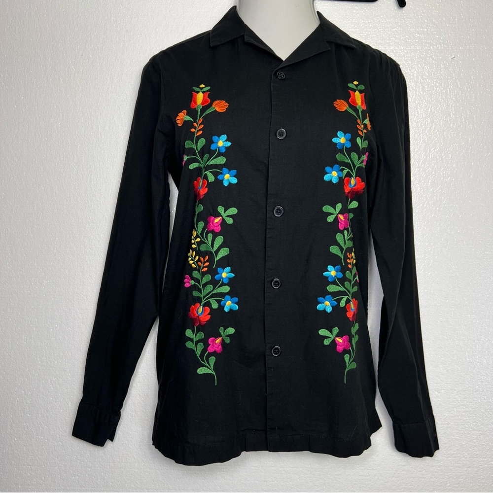 ASOS black cotton embroidered button shirt size XS